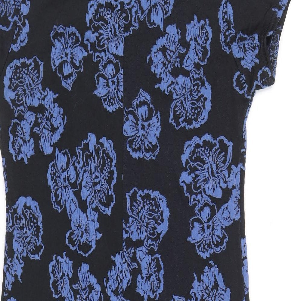 Preworn Womens Blue Floral Polyester Basic Blouse Size M Round Neck