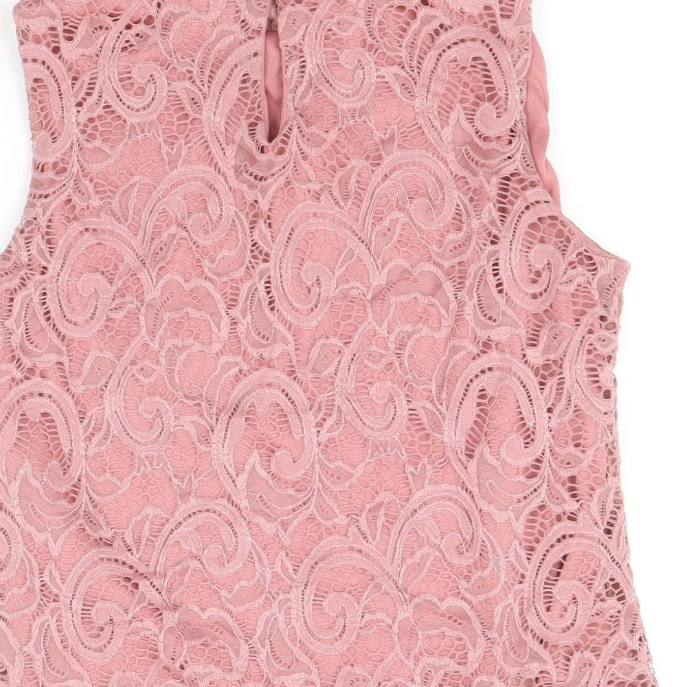M&Co Girls Pink Nylon Basic Blouse Size 14 Years Mock Neck Button