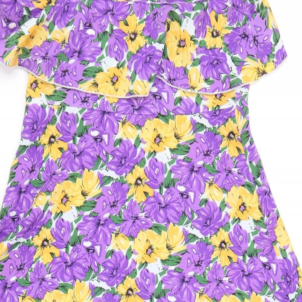 LUC-CE Womens Purple Floral Polyester A-Line Size S Scoop Neck Pullover - Cold Shoulder