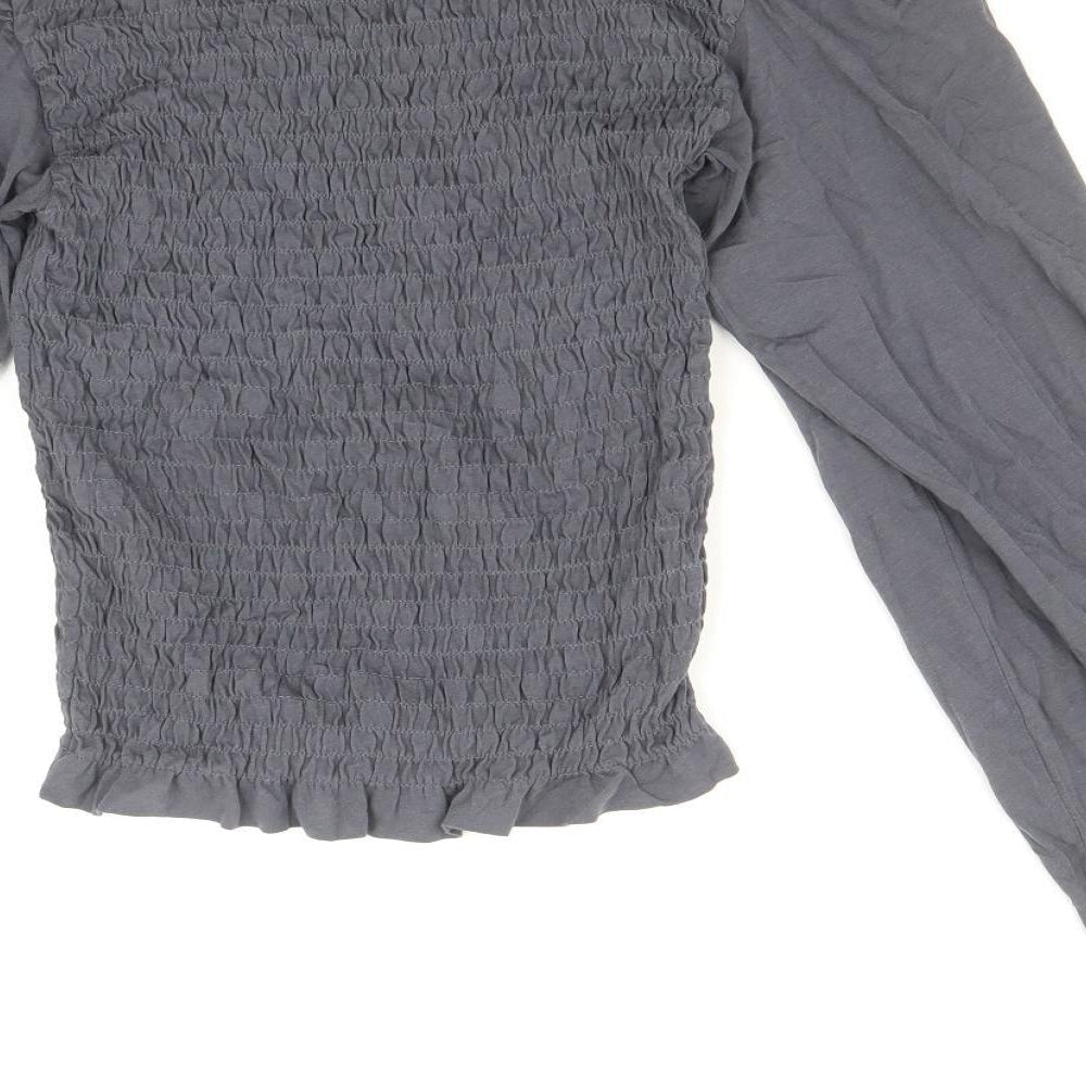 Precis Womens Grey 100% Cotton Basic Blouse Size S Round Neck