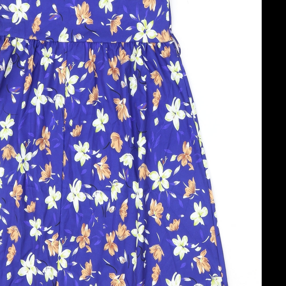 Preworn Womens Blue Floral Polyester A-Line Size S V-Neck Pullover