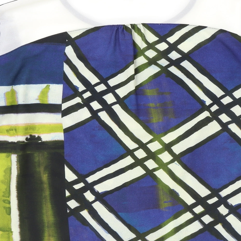 Peruggi Womens Multicoloured Geometric Polyester Basic Blouse Size 10 Boat Neck