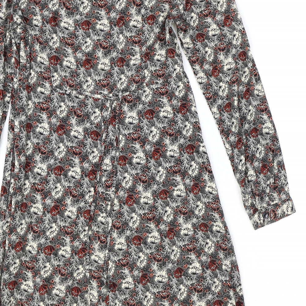 Marks & Spencer Womens Black Geometric Viscose A-Line Size 10 V-Neck Zip