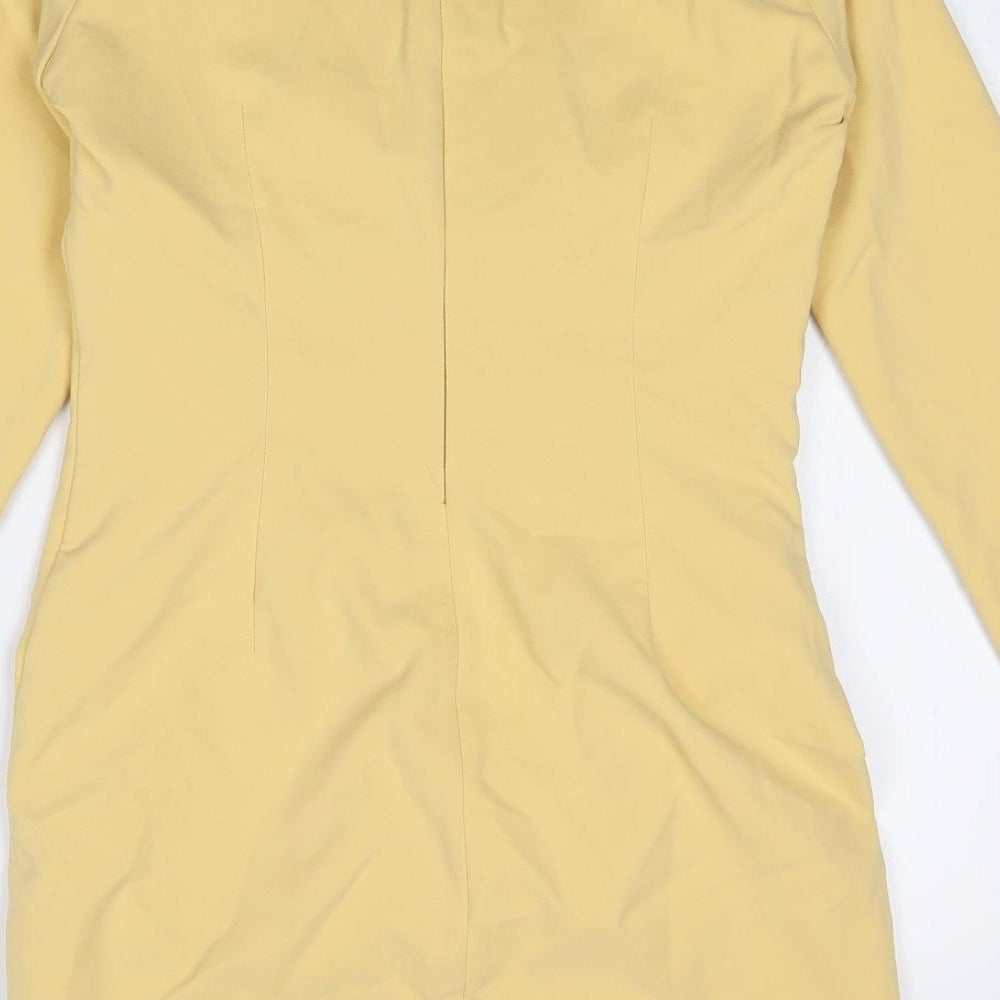 Zara Womens Yellow Polyester A-Line Size M Scoop Neck Zip
