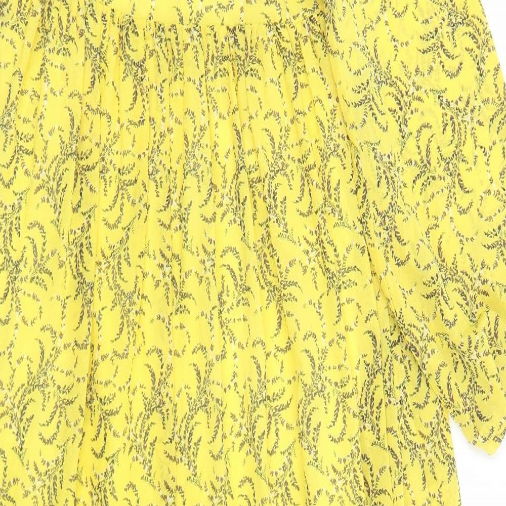 NA-KD Womens Yellow Floral Polyester A-Line Size 6 V-Neck Pullover - Tie Neck Detail
