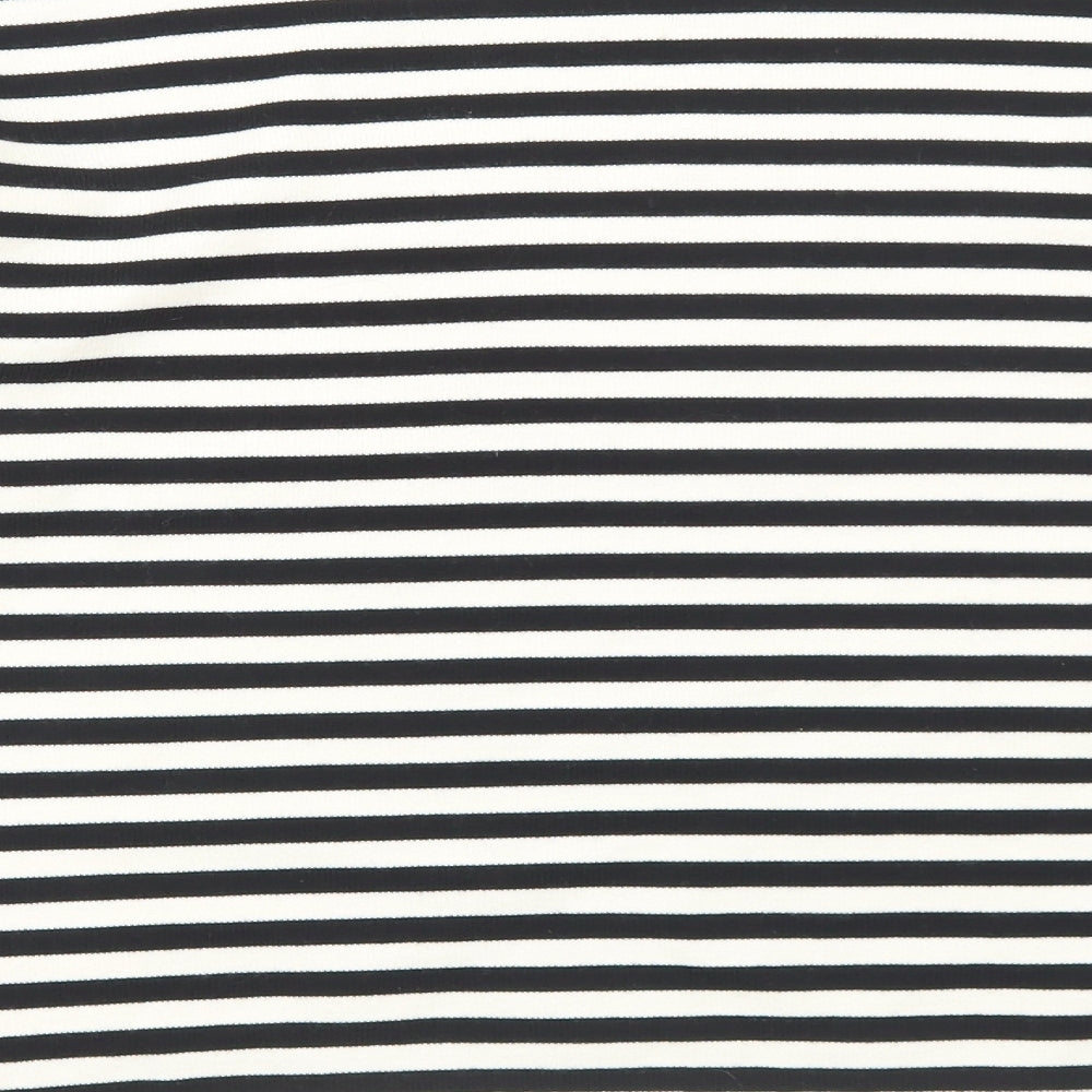 M&Co Womens Black Round Neck Striped Acrylic Pullover Jumper Size 12 - Happy