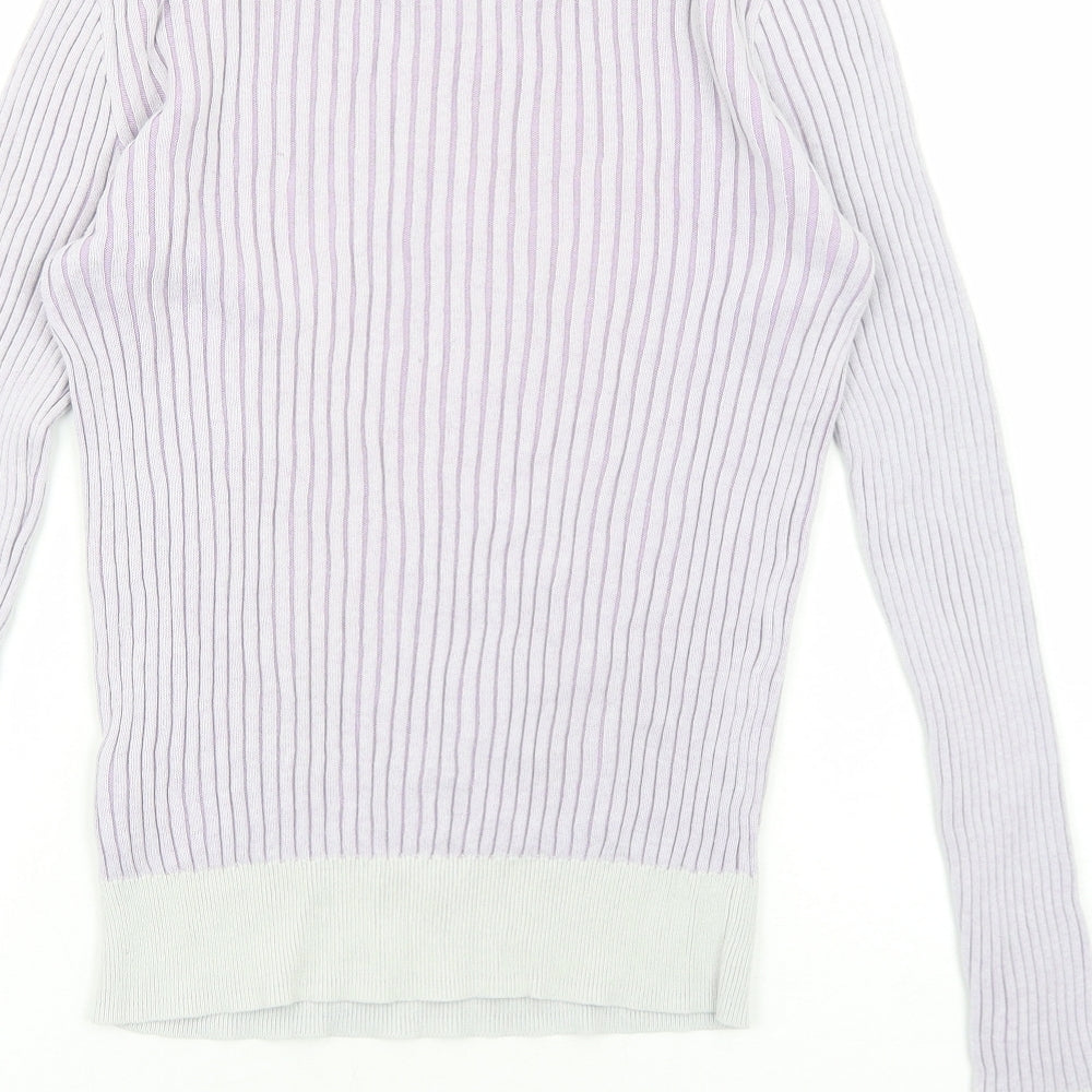 New Look Womens Purple Round Neck Striped Cotton Pullover Jumper Size 8