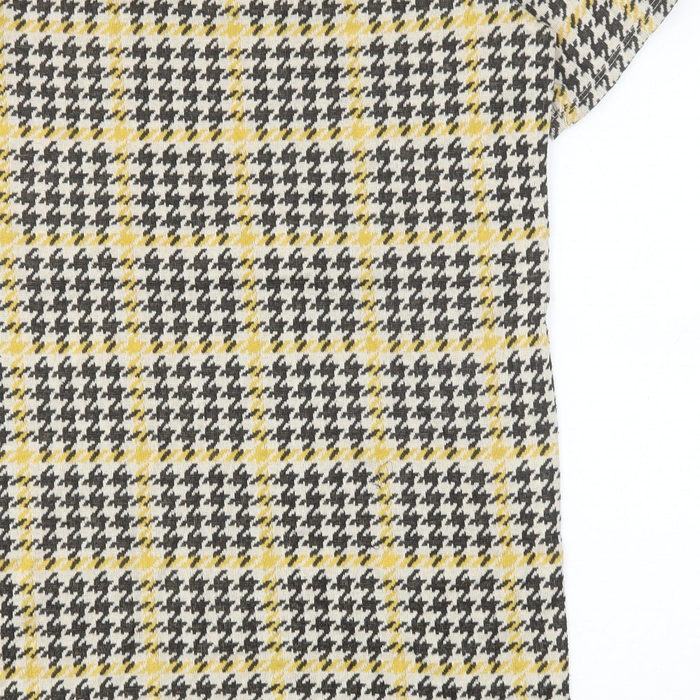 River Island Womens Yellow Houndstooth Cotton Shift Size 10 Round Neck Pullover