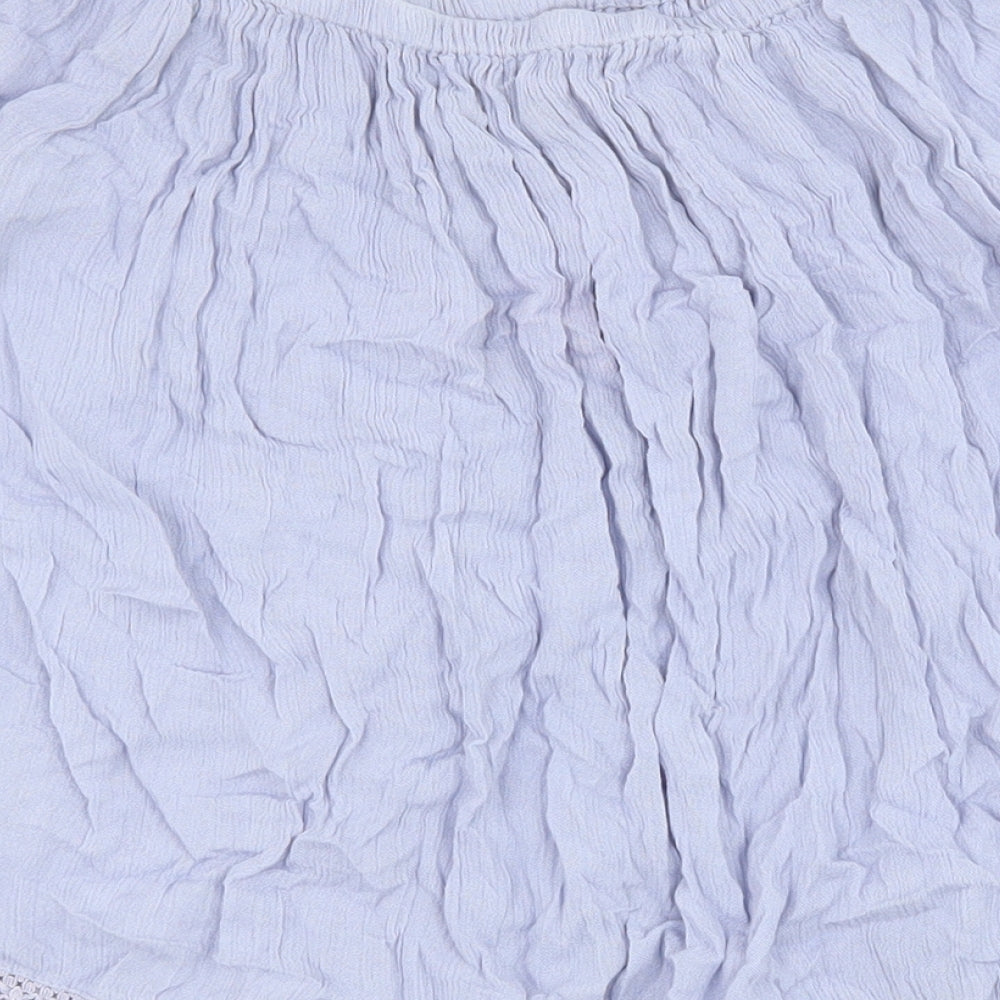 Select Womens Blue Viscose Basic Blouse Size 8 Off the Shoulder - Crochet Trim Bardot