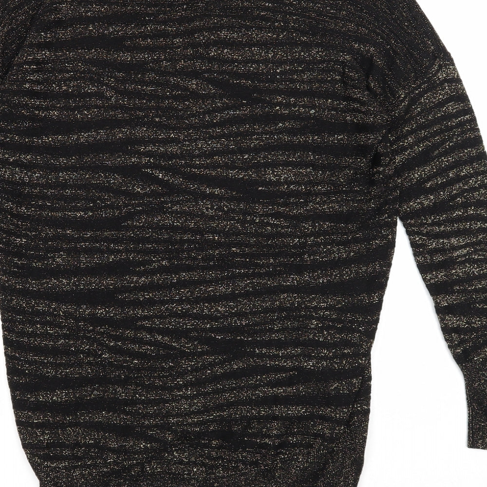 Wallis Womens Black V-Neck Animal Print Acrylic Pullover Jumper Size S