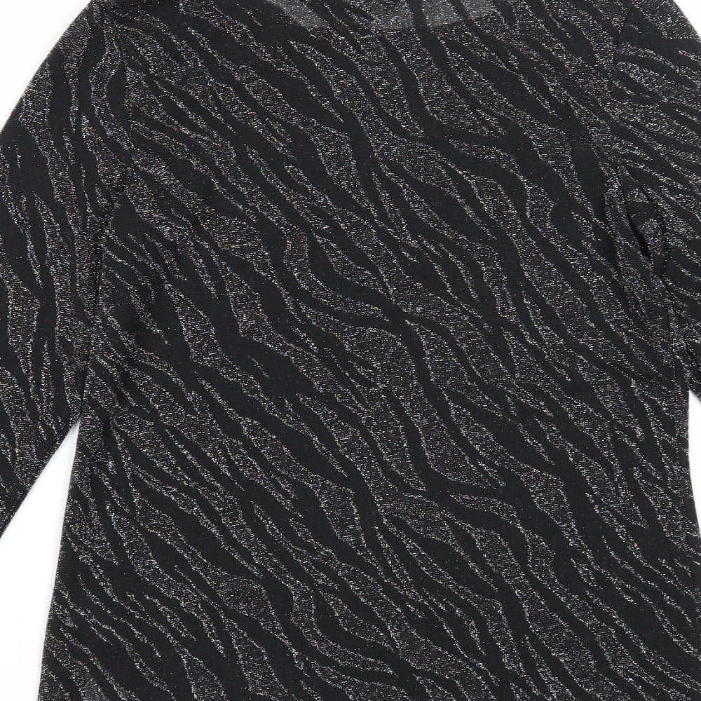 Dorothy Perkins Womens Black Animal Print Polyester Basic Blouse Size 10 Boat Neck - Tiger Print
