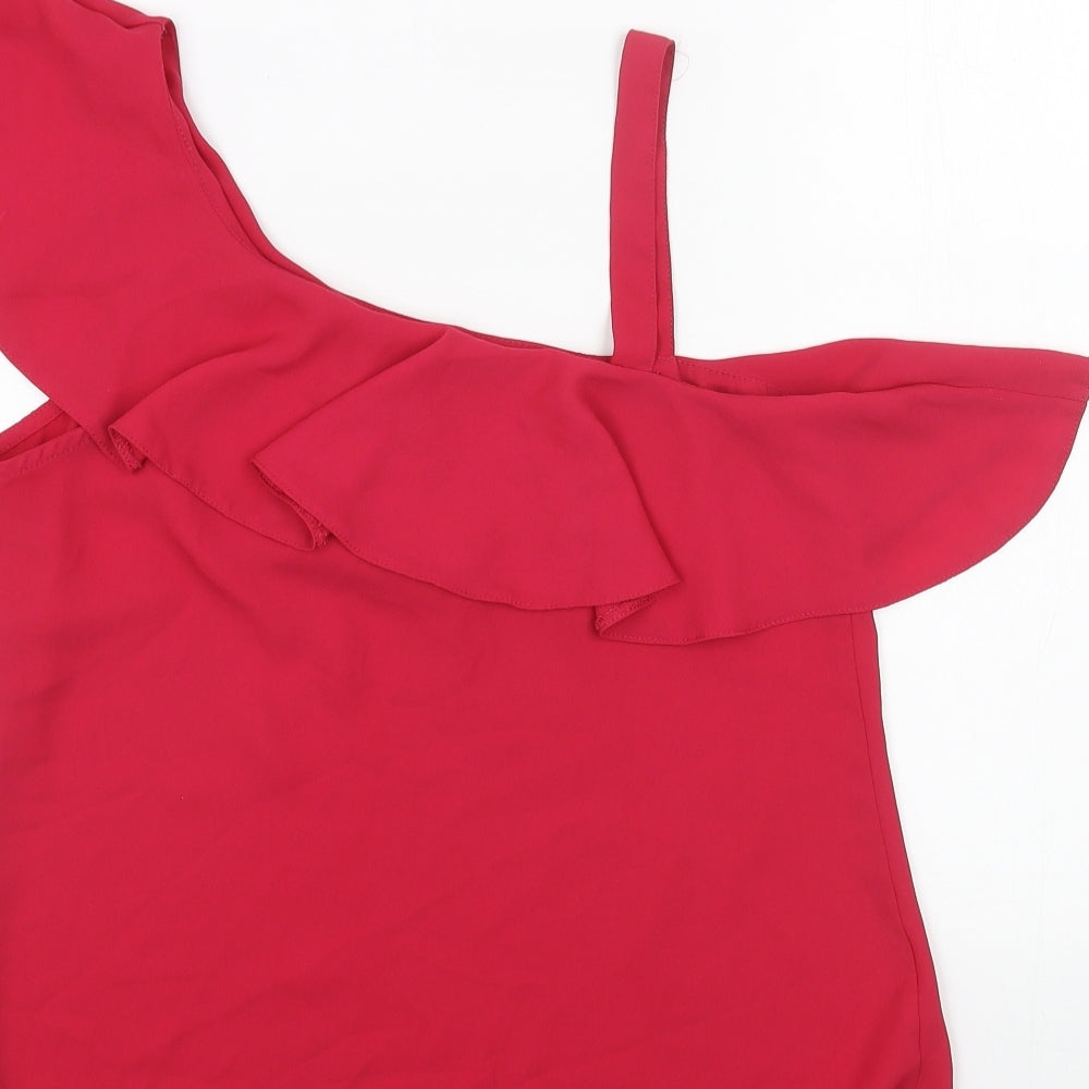 Papaya Womens Pink Polyester Basic Tank Size 8 One Shoulder