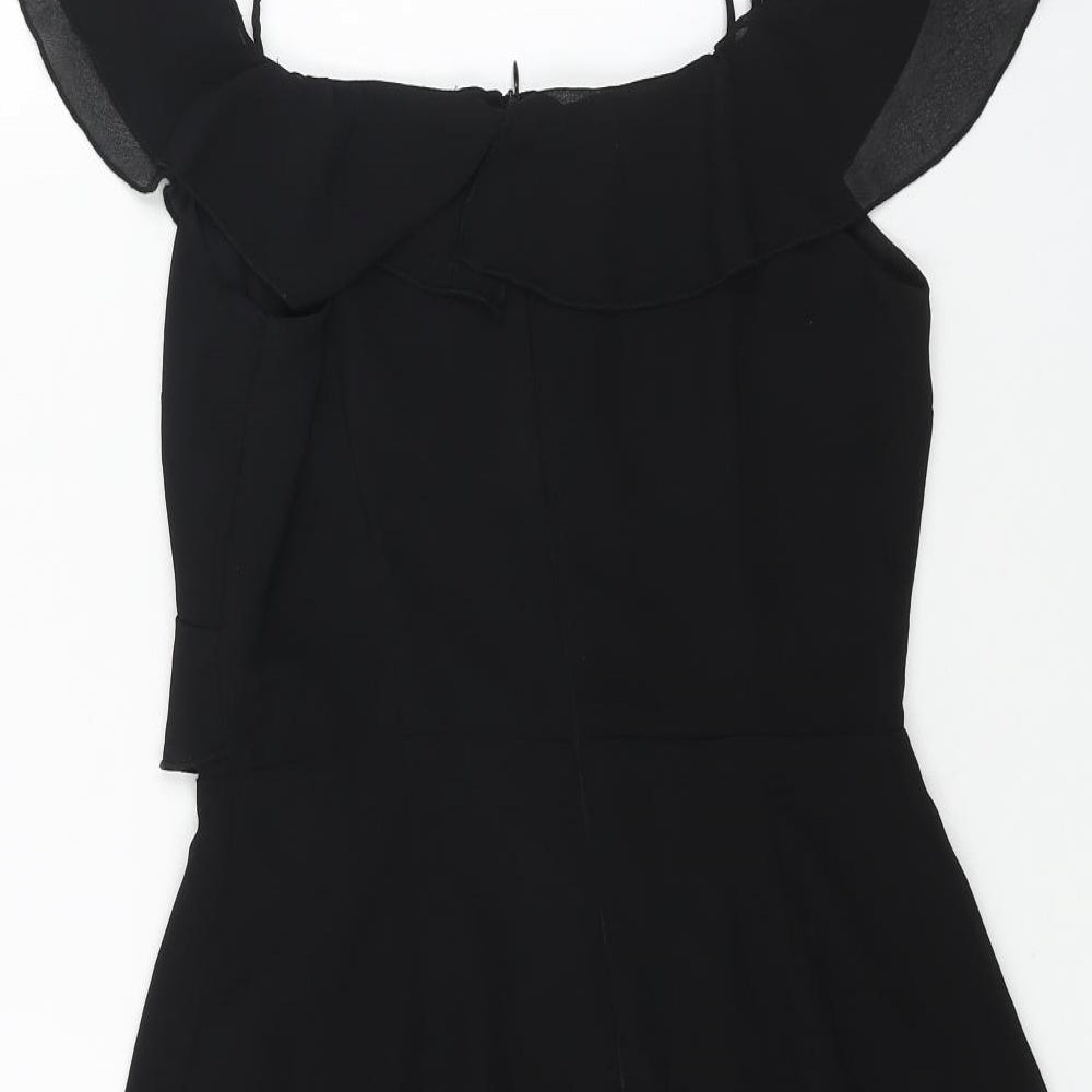 Missguided Womens Black Polyester Mini Size 8 V-Neck Zip - Cold Shoulder