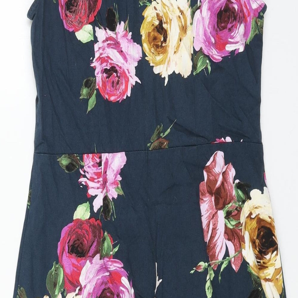 Paraphrase Womens Blue Floral Cotton Pencil Dress Size 10 Boat Neck Zip