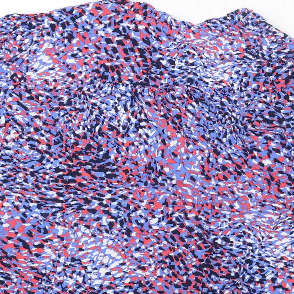 Marks & Spencer Womens Blue Herringbone Viscose Basic Blouse Size 12 V-Neck - Tie Neck Detail