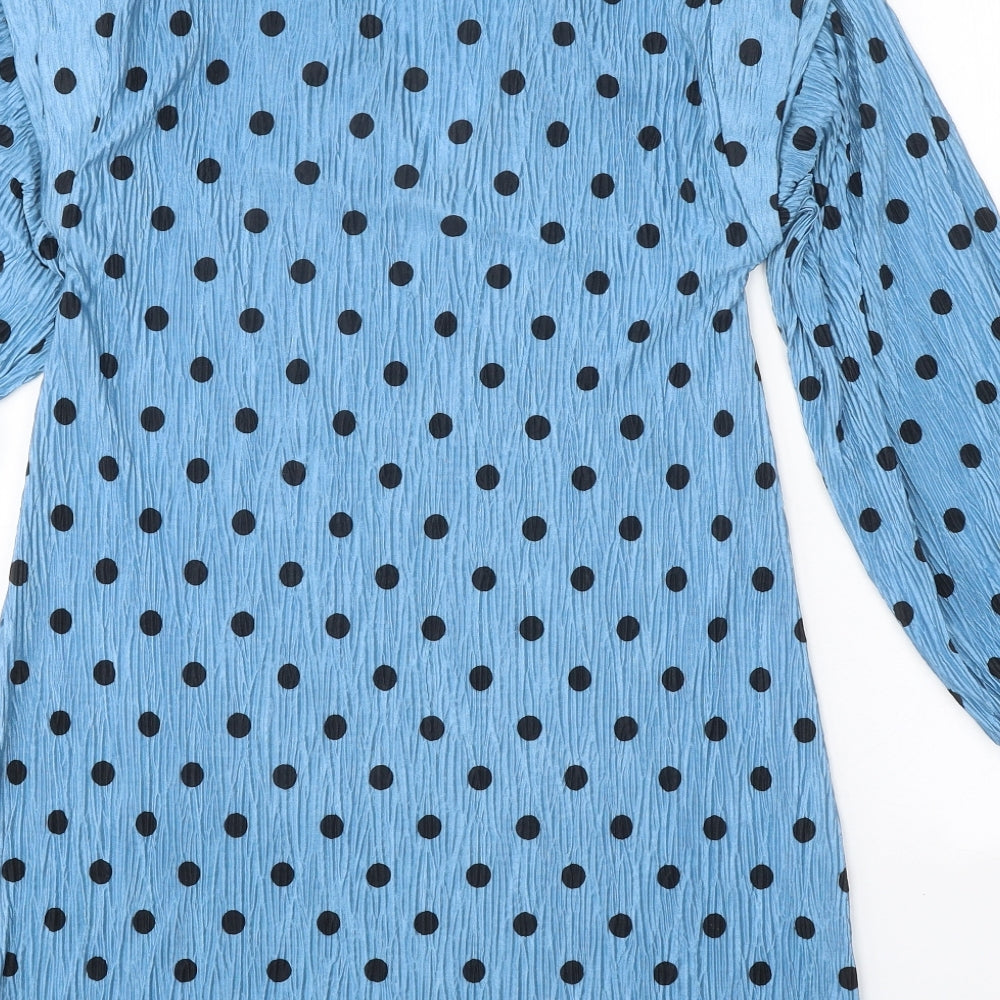 Zara Womens Blue Polka Dot Polyester Shift Size S V-Neck Pullover
