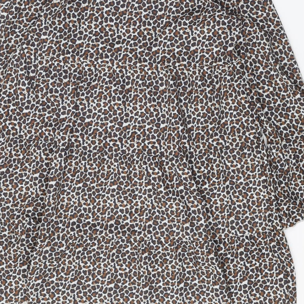 Preworn Womens Brown Animal Print Polyester Shift Size L V-Neck Pullover - Leopard print
