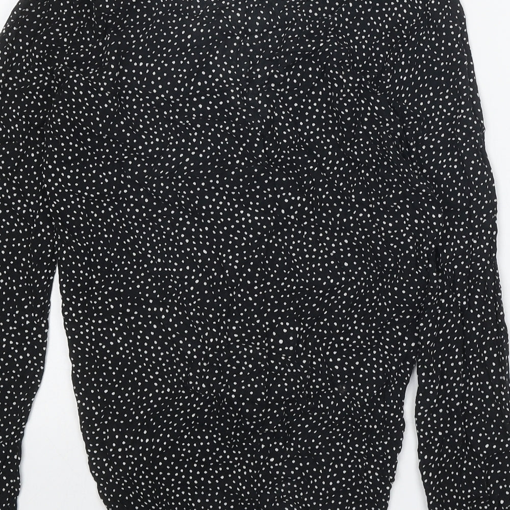 Silence + Noise Womens Black Animal Print Viscose Basic Button-Up Size S V-Neck - Tie Front