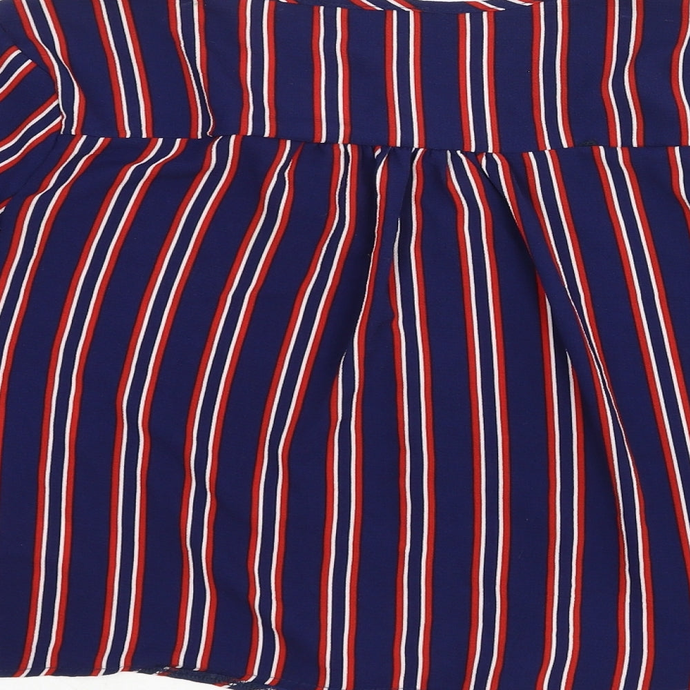 Apricot Womens Multicoloured Striped Viscose Basic Button-Up Size 12 V-Neck - Knot Front