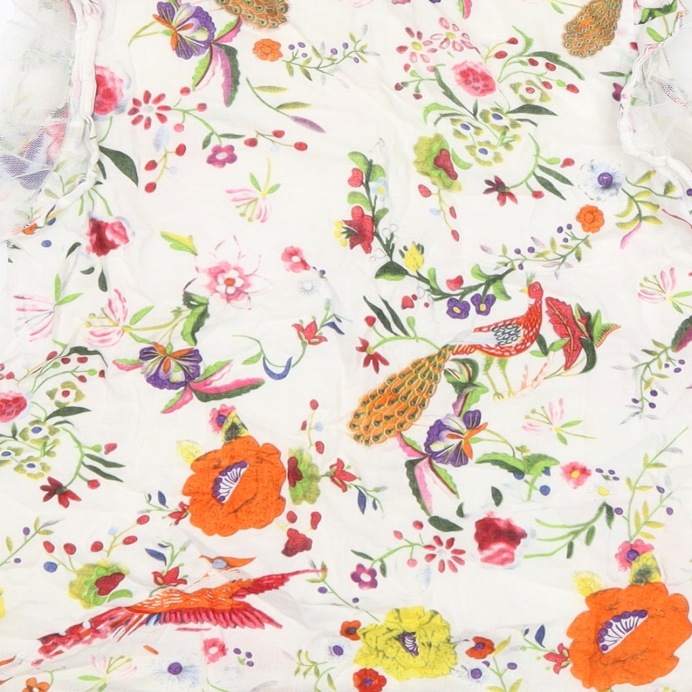 Do Marthy Girls White Floral Cotton Basic Blouse Size 9-10 Years Boat Neck Pullover