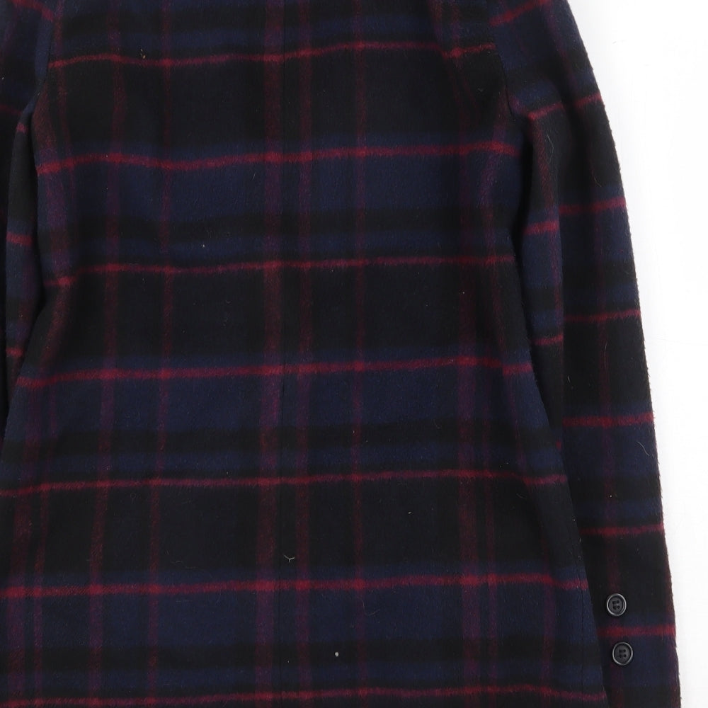 New Look Womens Blue Geometric Pea Coat Coat Size 10 Button