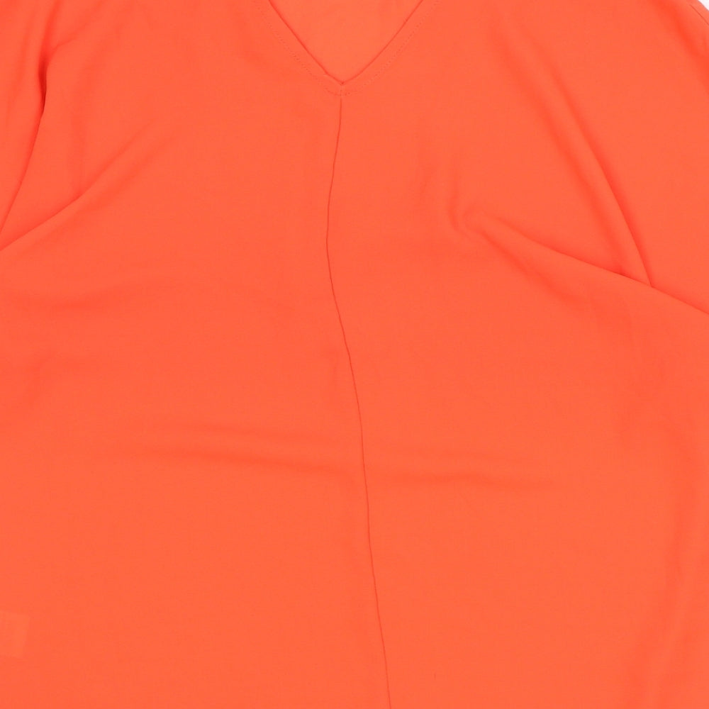 Peacocks Womens Red Polyester Basic Blouse Size 12 V-Neck