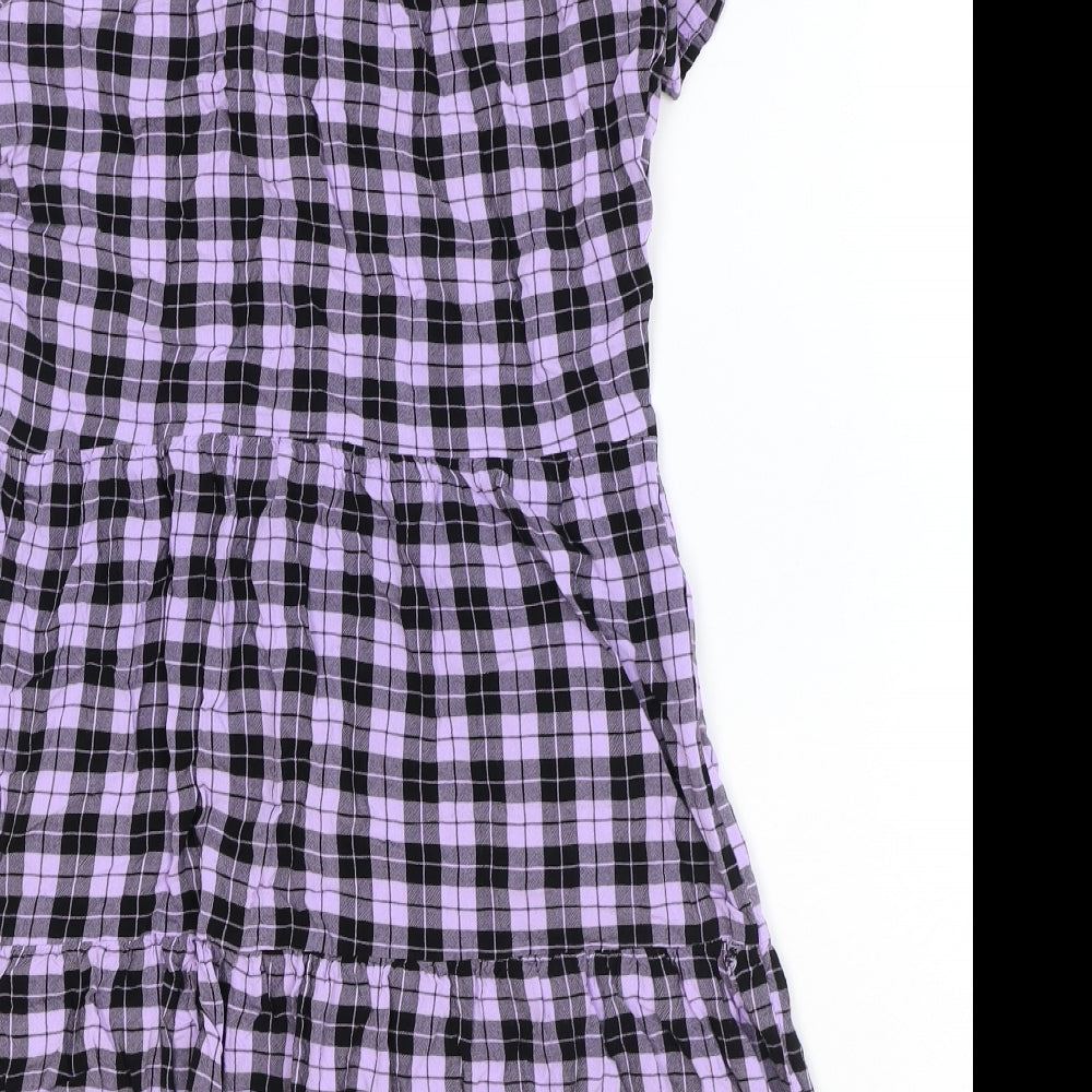 Divided Womens Purple Plaid Viscose A-Line Size 8 V-Neck Button