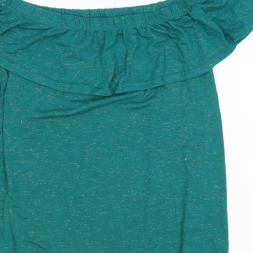 NEXT Womens Green Viscose Basic T-Shirt Size 8 Off the Shoulder