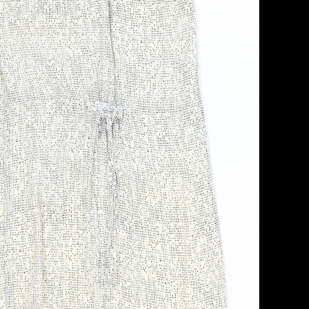 H&M Womens Ivory Geometric Polyester A-Line Size 10 V-Neck Button