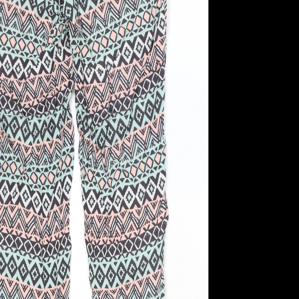 H&M Womens Multicoloured Geometric Viscose Trousers Size 8 Regular