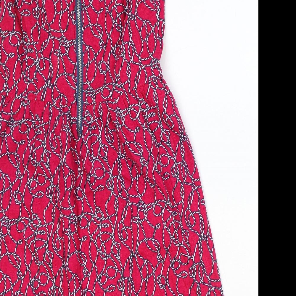 Ness Womens Pink Geometric Cotton Fit & Flare Size 8 Round Neck Zip