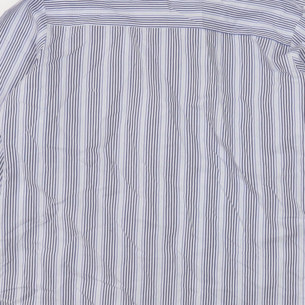 Marks & Spencer Womens Blue Striped Cotton Basic Button-Up Size 12 Collared