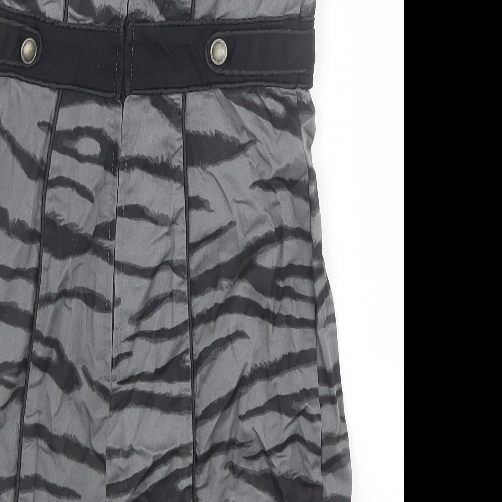 H&M Womens Grey Animal Print Cotton Bodycon Size 8 Off the Shoulder Zip - Tiger Pattern