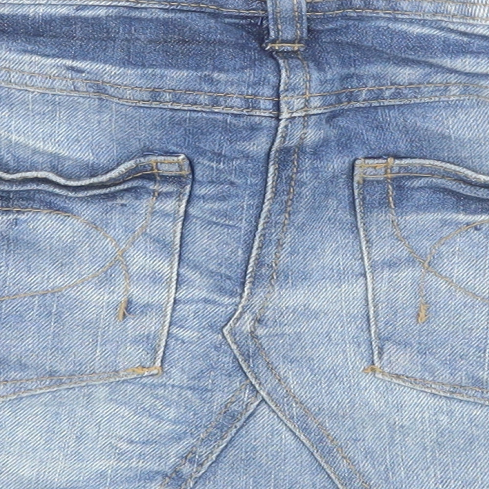 NEXT Girls Blue Cotton Mini Skirt Size 9 Years Regular Zip - Distressed