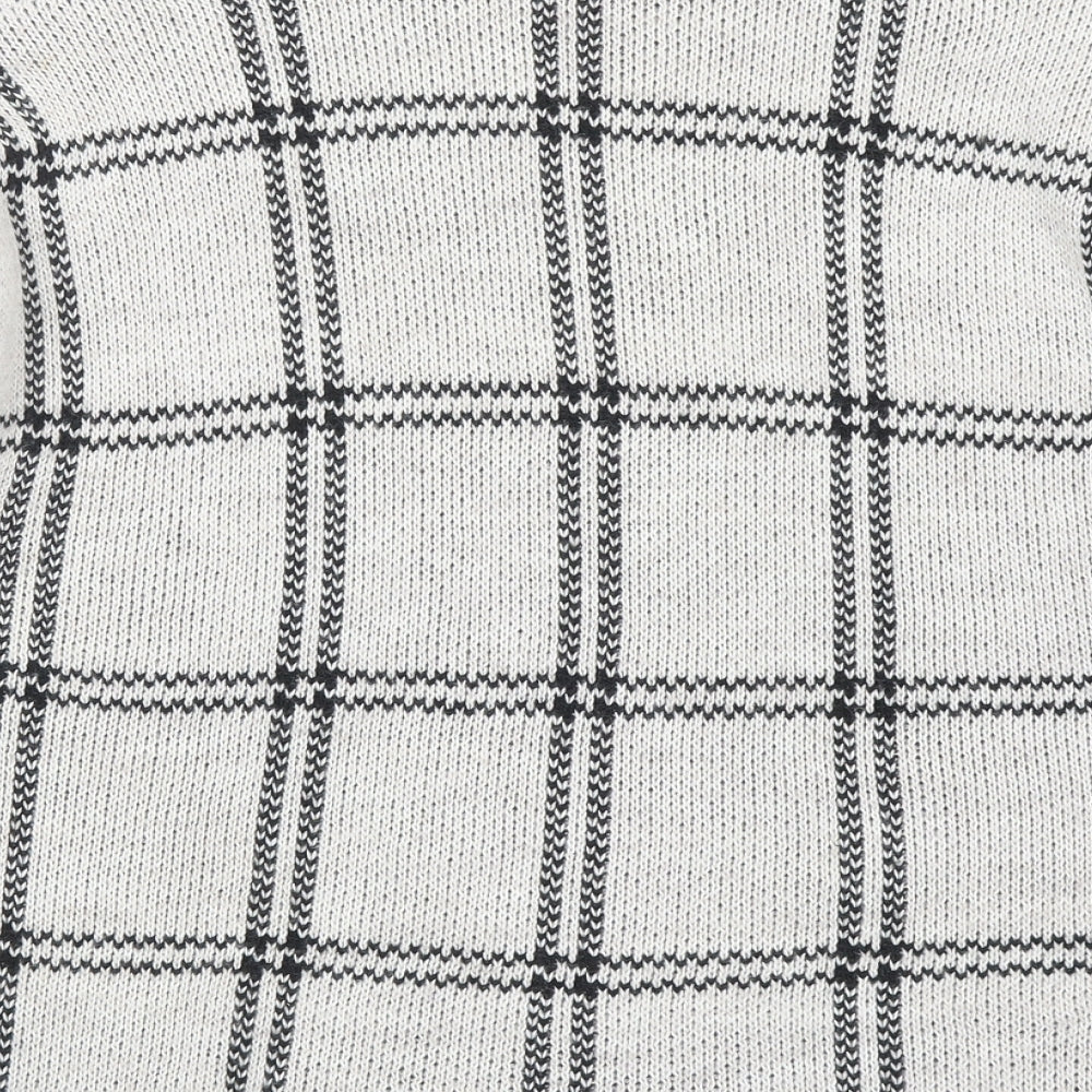 Boohoo Womens Grey Roll Neck Plaid Acrylic Pullover Jumper Size S