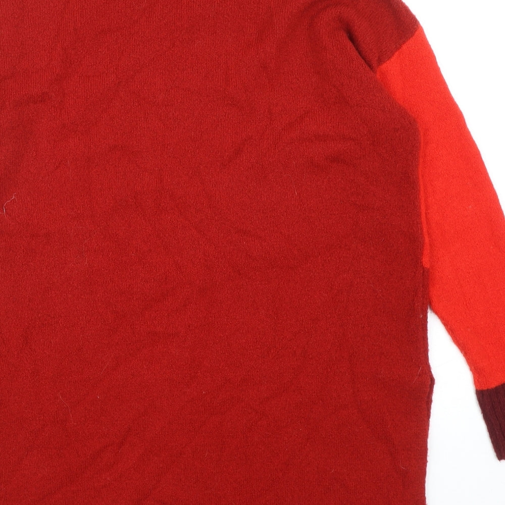 Oasis Womens Red High Neck Acrylic Pullover Jumper Size XS - Colourblock