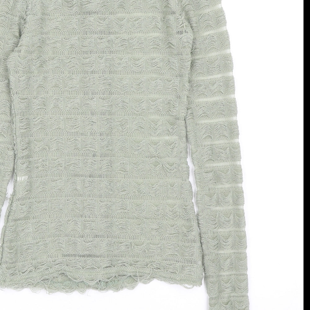 PRETTYLITTLETHING Womens Green Polyester Basic Button-Up Size 4 Collared