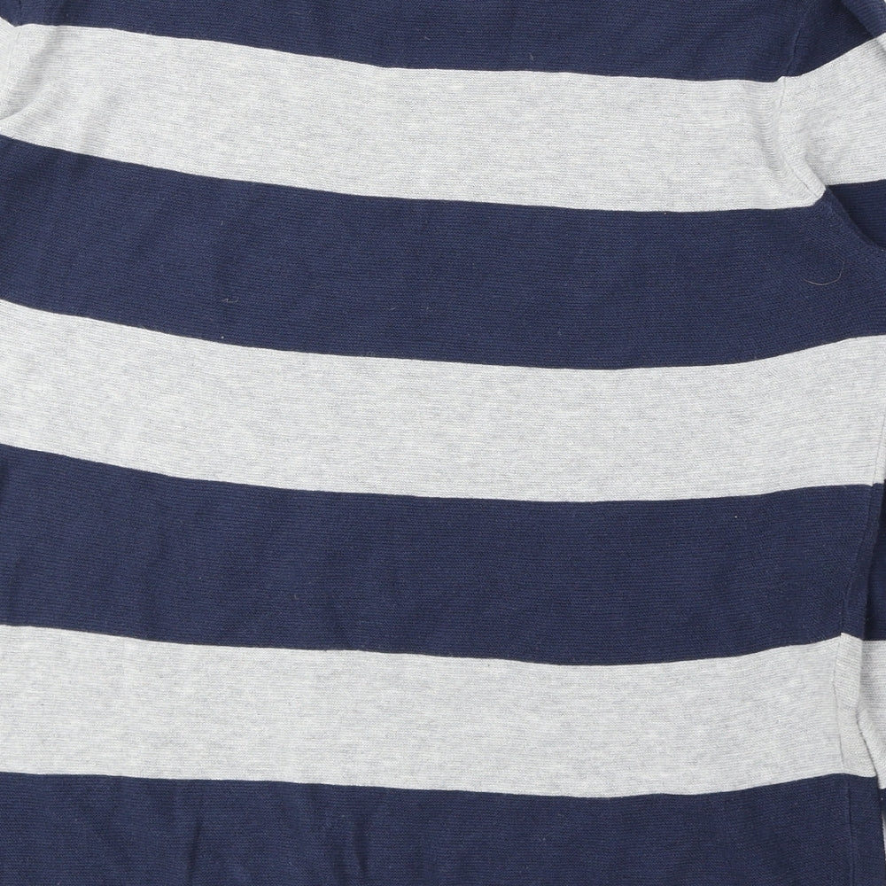 Gerry Weber Womens Blue Scoop Neck Striped Cotton Pullover Jumper Size 10