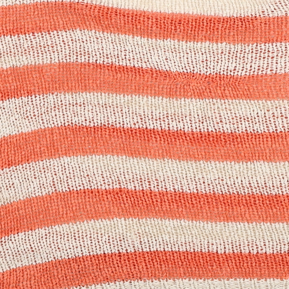 New Look Womens Orange Round Neck Striped Acrylic Pullover Jumper Size 10