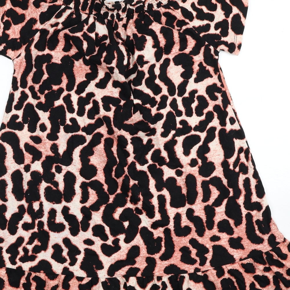 Roman Womens Black Animal Print Polyester Mini Size 12 Off the Shoulder Pullover