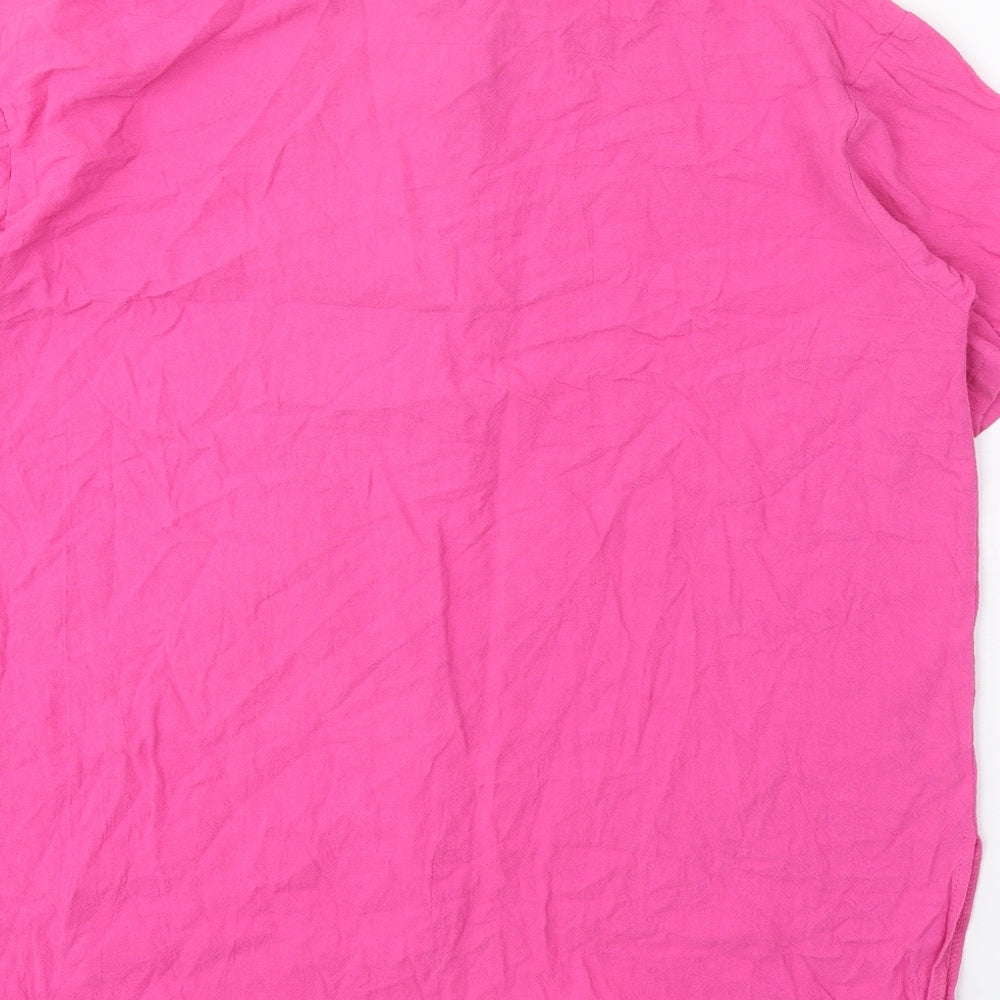 Preworn Womens Pink Polyester Basic Button-Up Size XL Collared
