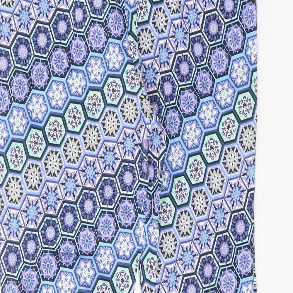 Dorothy Perkins Womens Blue Geometric Cotton Trousers Size 8 Regular Zip
