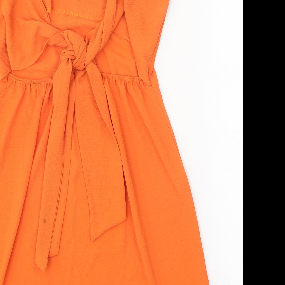 Boohoo Womens Orange Polyester Tank Dress Size 8 Square Neck Tie