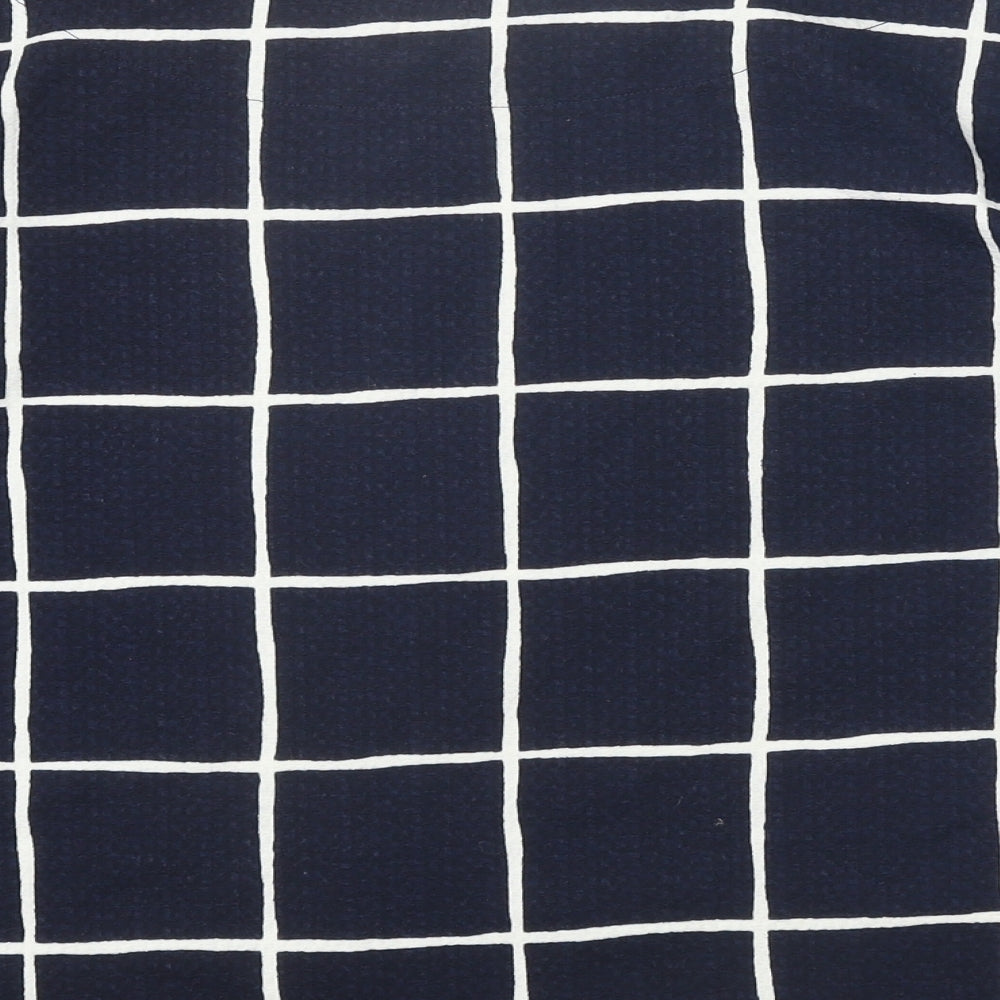 Marks & Spencer Womens Blue Boat Neck Check Polyester Pullover Jumper Size 12