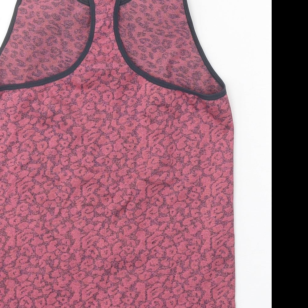 Boux Active Womens Pink Animal Print Polyester Basic Tank Size 16 Scoop Neck Pullover - Leopard Print Racerback