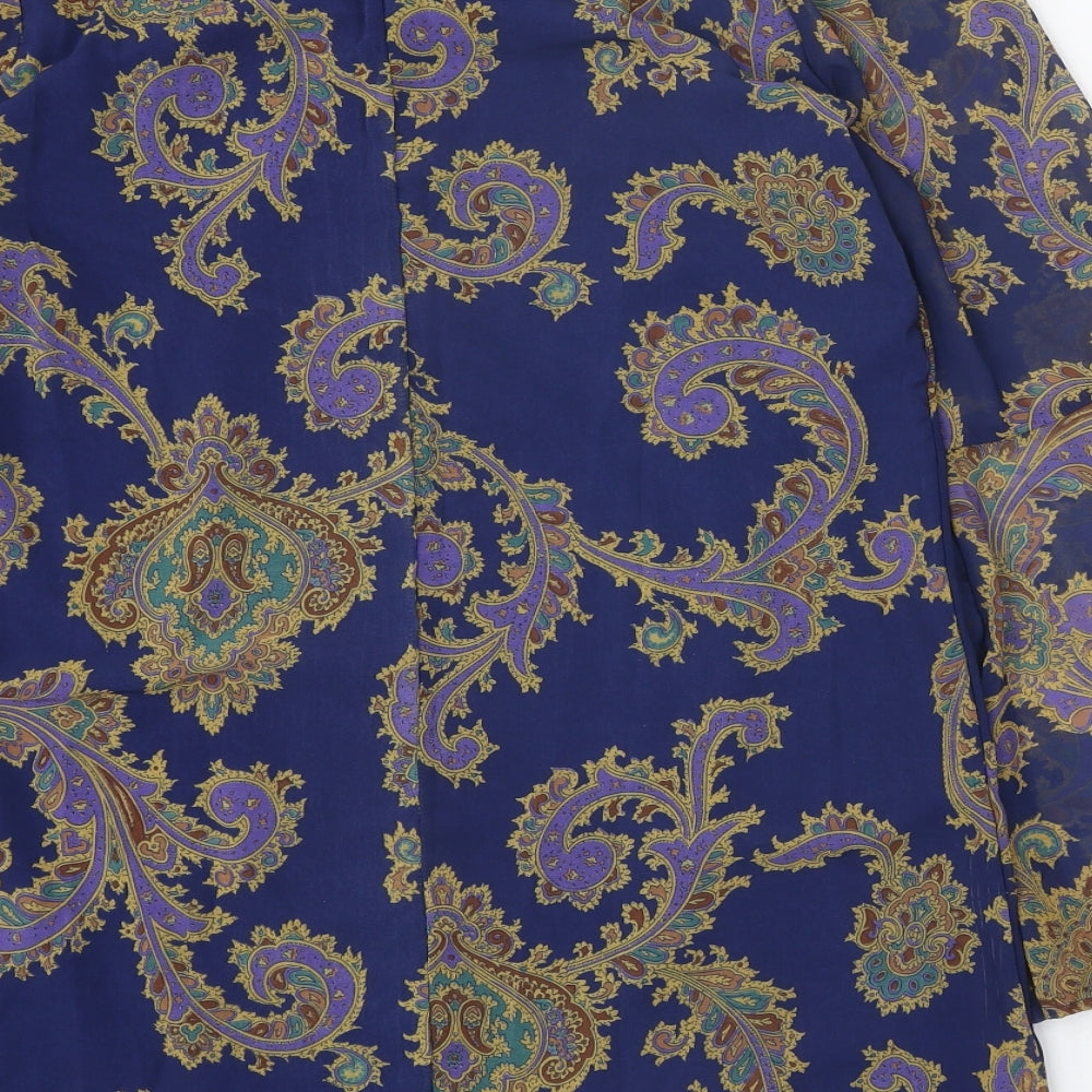 Atmosphere Womens Blue Geometric Polyester A-Line Size 14 Round Neck Button