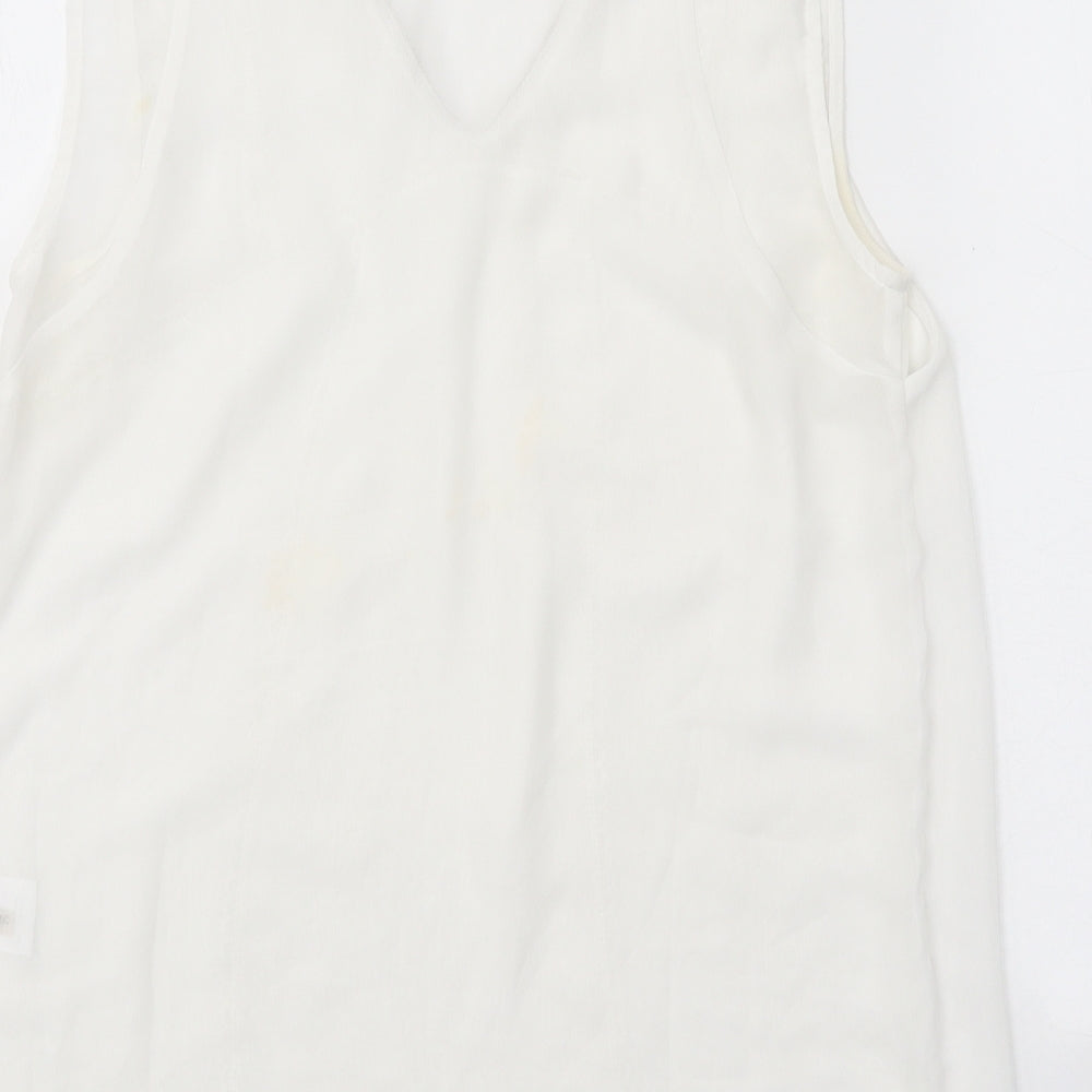 Grace & Mila Womens White Polyester Basic Tank Size M V-Neck