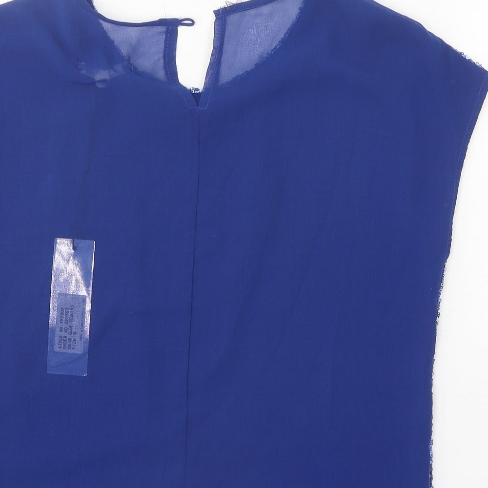 Glamourous Womens Blue Polyester Basic Blouse Size 8 Round Neck