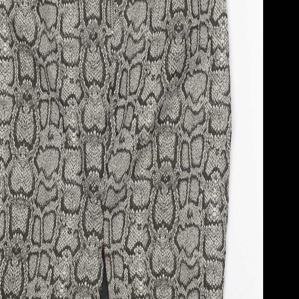 Zara Womens Grey Animal Print Polyester Straight & Pencil Skirt Size M Zip - Snake Print