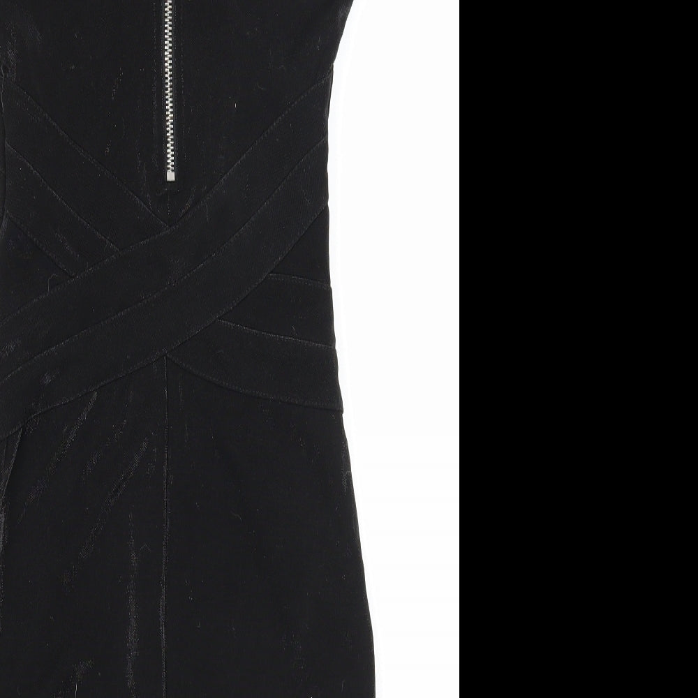 Divided Womens Black Polyester Bodycon Size 8 V-Neck Zip